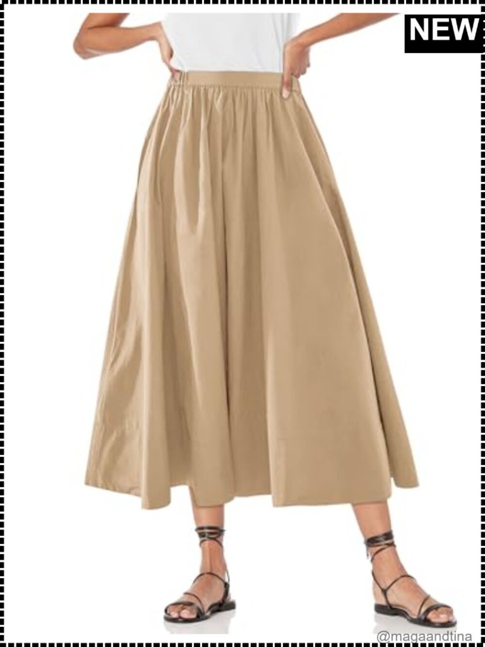 Women's A-Line Midi Skirt High Waist Flowy Pleated Polyester